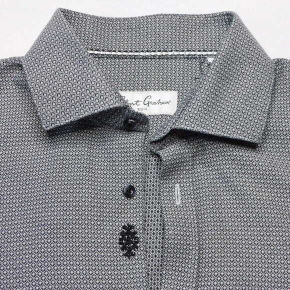 Robert Graham Black & White Diamond Patterned Dress Shirt | Fitted | EUC | 17 43 - Picture 2 of 14